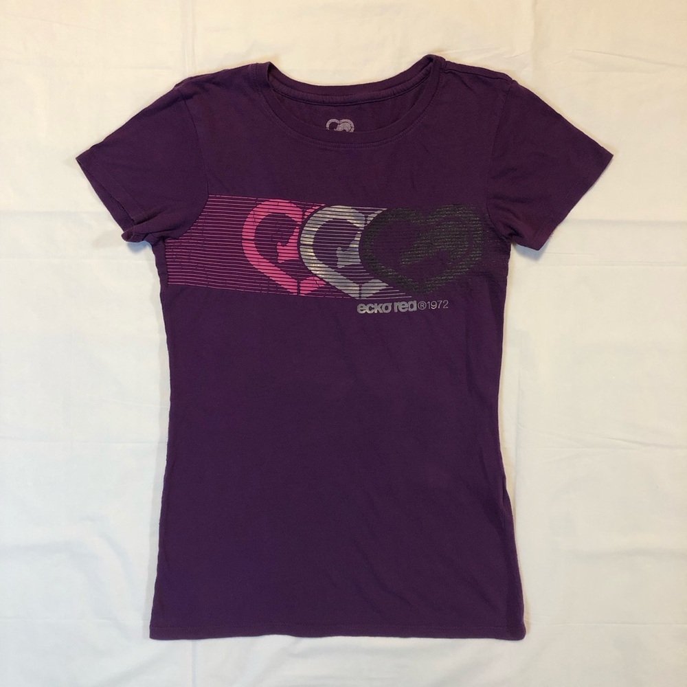 Ecko Red Womens Short Sleeve 100% Cotton Pullover Stretch Purple Graphic Tee XS